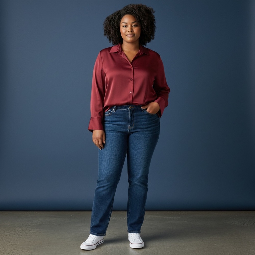 💛 Old Navy Burgundy Satin Button-Down Blouse - Size Medium